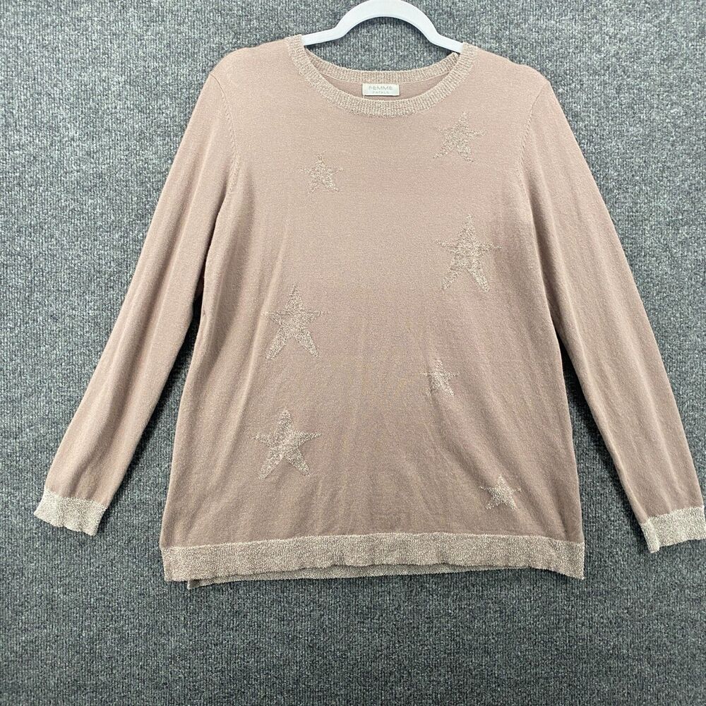 Femme Fatale Sweater Womens S Brown Star Print Crew Neck‎ Ladies Preppy Casual
